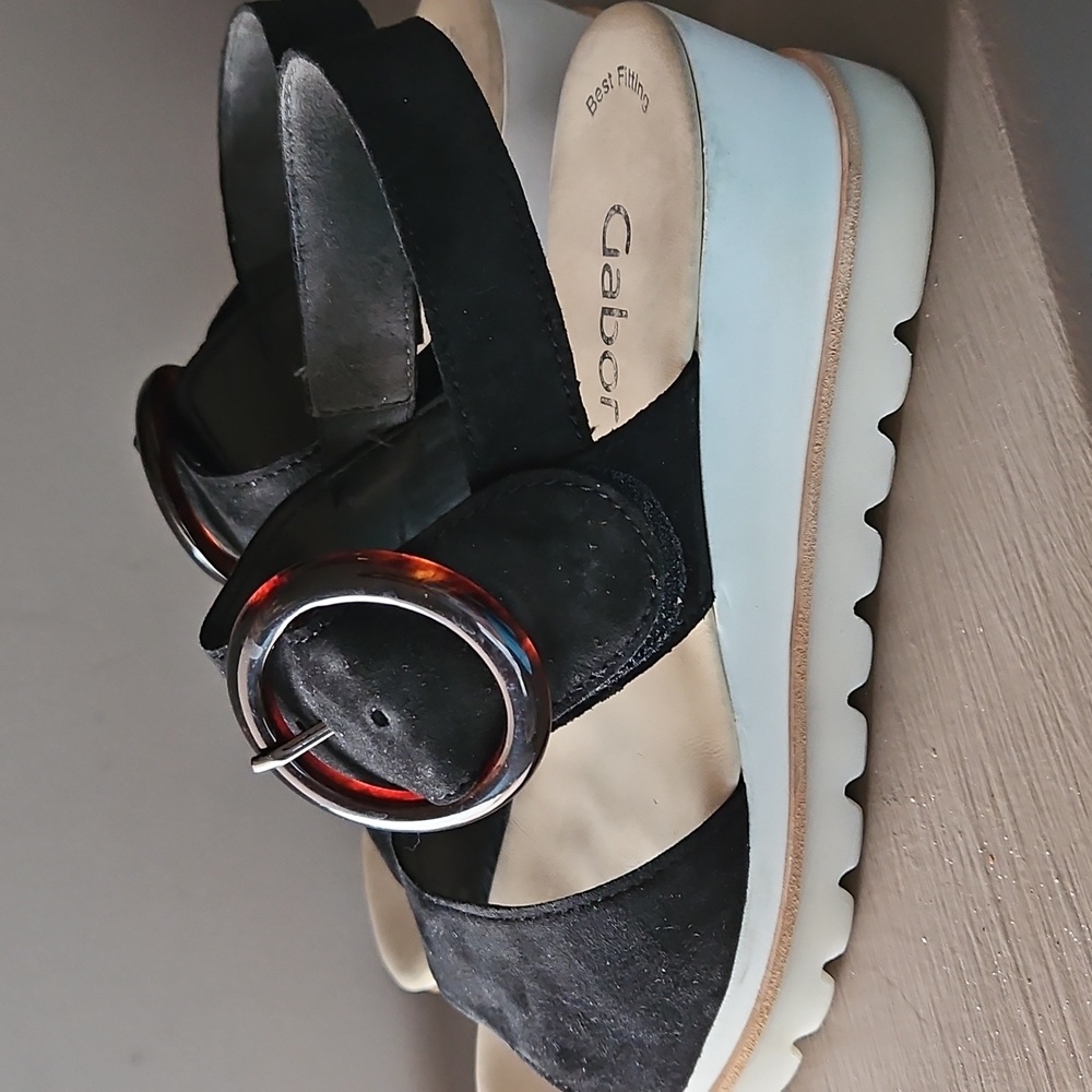 GABOR BLACK SUEDE WEDGE SANDALS sz 7 - Picture 3 of 5